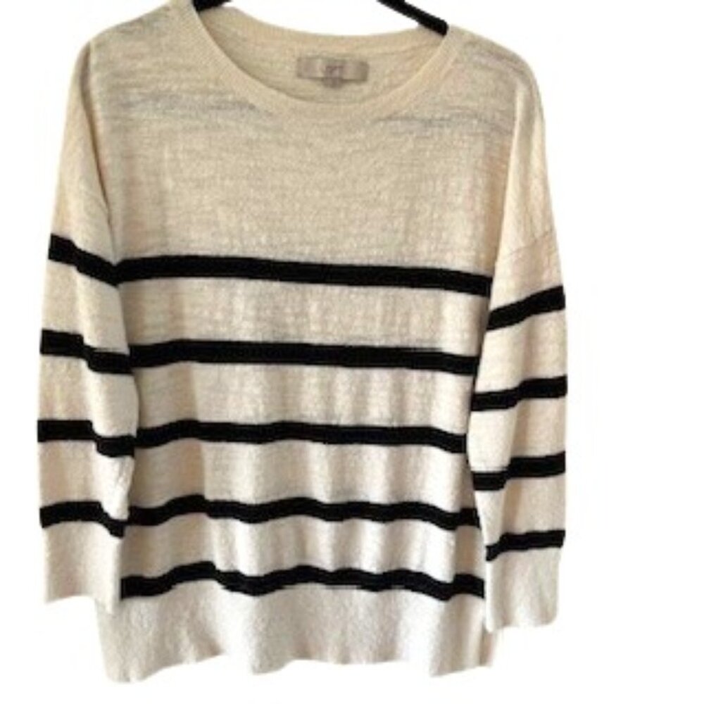Loft Ivory & Black Striped Lightweight Sweater - Large